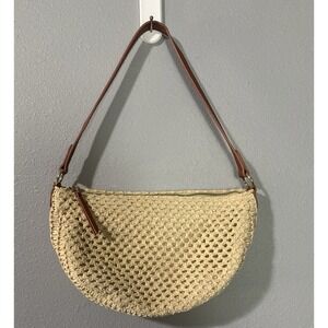 Universal Threads Straw Half Moon Shoulder Bag Purse Natural